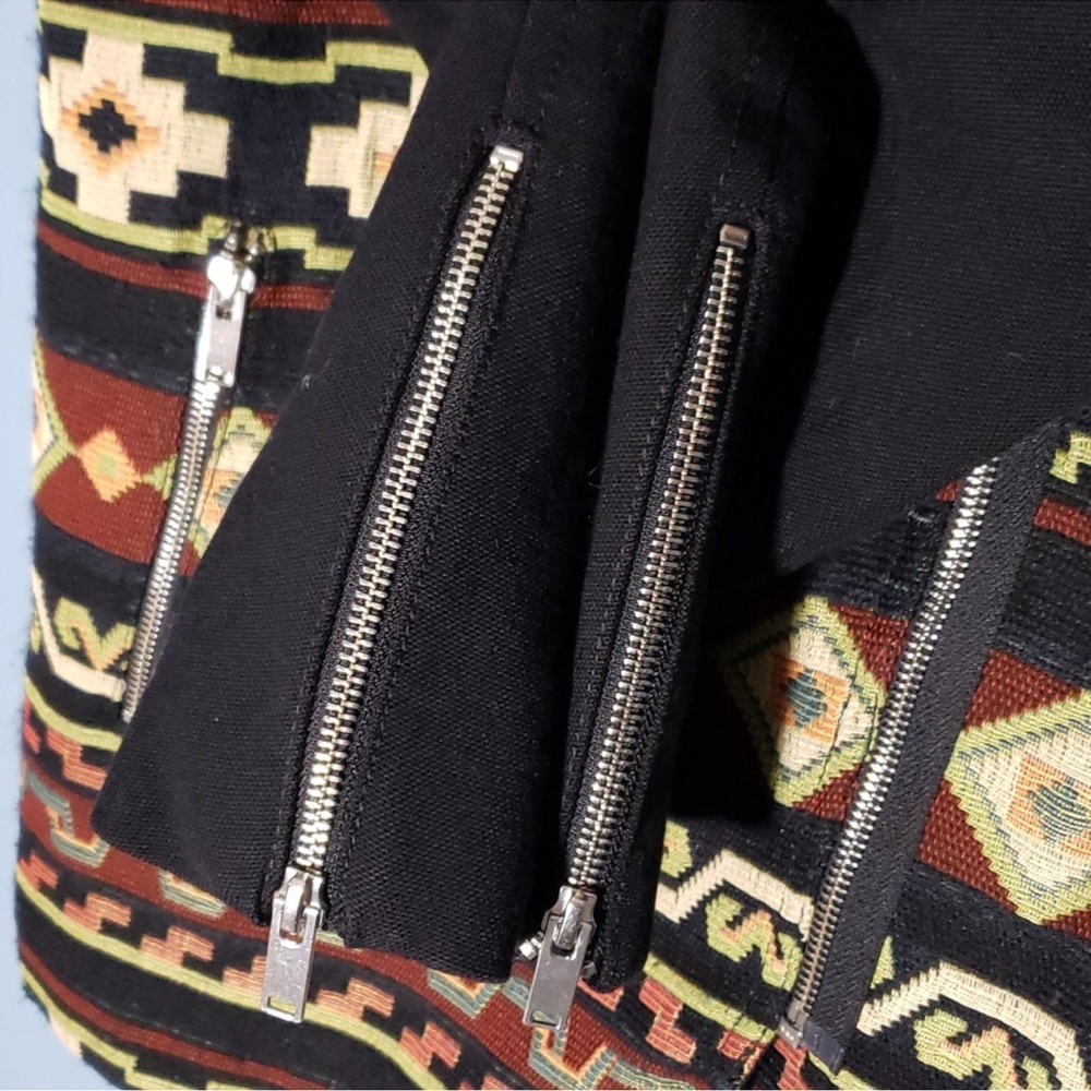 NWOT Zara Embroidered Aztec Tribal Moto Leather Trim Jacquard Jacket Size Medium - Picture 10 of 16